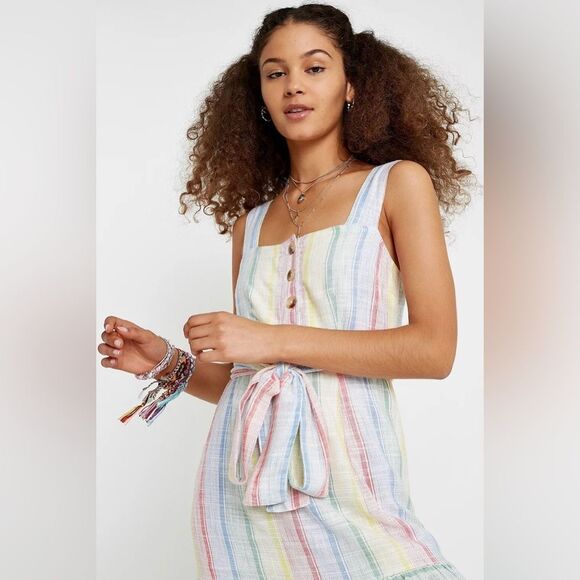 Urban Outfitters San Katy Slub Stripe Maxi Dress NEW Rainbow - Picture 3 of 12